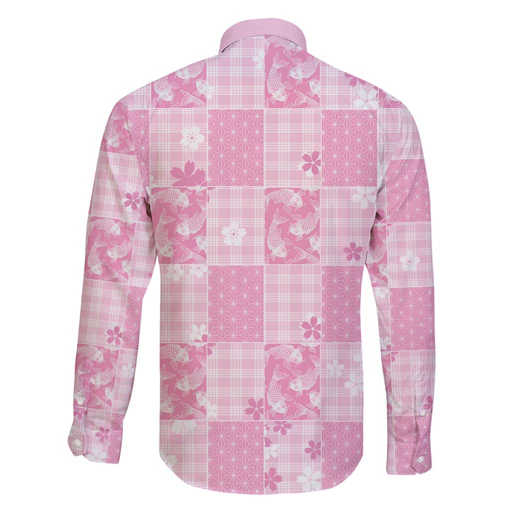 Pink Palaka Japanese Patterns Family Matching Puletasi and Hawaiian Shirt Koi Fish Asanoha Sakura Patchwork Stylized - Polynesian Pride