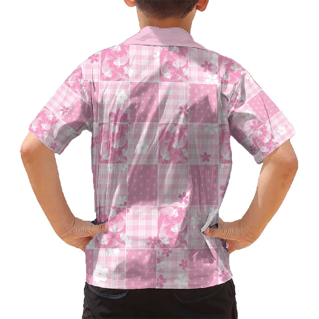 Pink Palaka Japanese Patterns Family Matching Short Sleeve Bodycon Dress and Hawaiian Shirt Koi Fish Asanoha Sakura Patchwork Stylized LT14 - Polynesian Pride