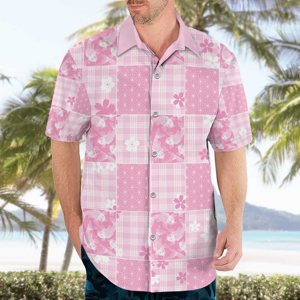 Pink Palaka Japanese Patterns Hawaiian Shirt Koi Fish Asanoha Sakura Patchwork Stylized - Polynesian Pride