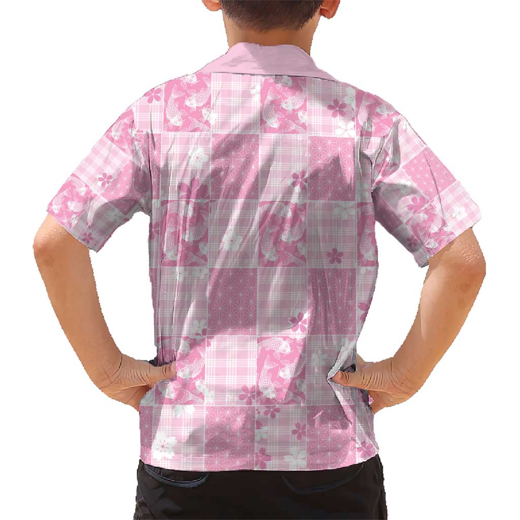 Pink Palaka Japanese Patterns Hawaiian Shirt Koi Fish Asanoha Sakura Patchwork Stylized - Polynesian Pride