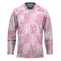 Pink Palaka Japanese Patterns Hockey Jersey Koi Fish Asanoha Sakura Patchwork Stylized LT14 Unisex Pink - Polynesian Pride