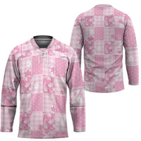 Pink Palaka Japanese Patterns Hockey Jersey Koi Fish Asanoha Sakura Patchwork Stylized LT14 - Polynesian Pride