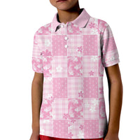 Pink Palaka Japanese Patterns Kid Polo Shirt Koi Fish Asanoha Sakura Patchwork Stylized - Polynesian Pride