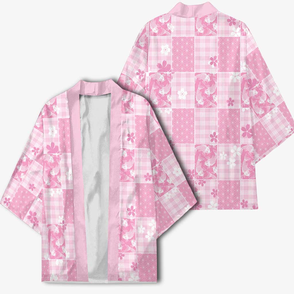 Pink Palaka Japanese Patterns Kimono Koi Fish Asanoha Sakura Patchwork Stylized LT14 - Polynesian Pride