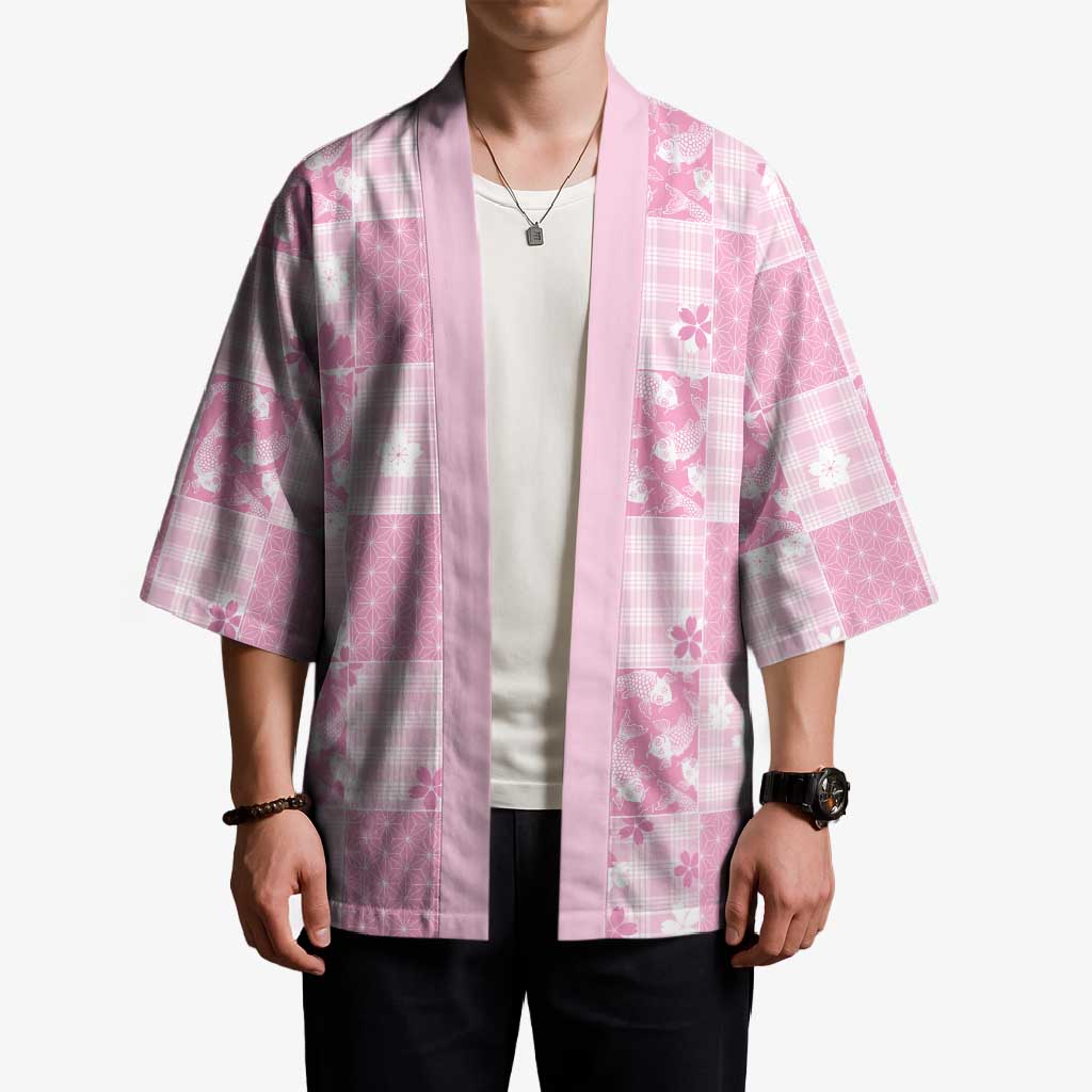 Pink Palaka Japanese Patterns Kimono Koi Fish Asanoha Sakura Patchwork Stylized LT14 - Polynesian Pride