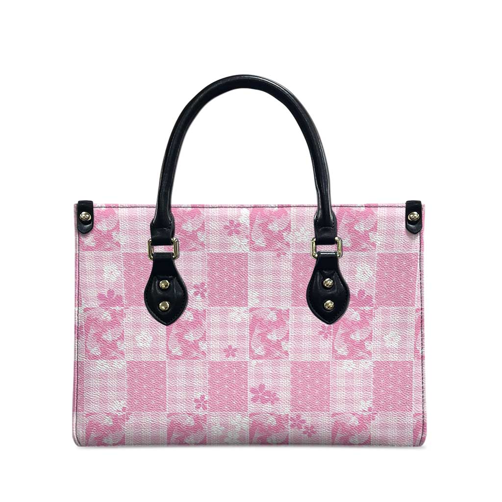 Pink Palaka Japanese Patterns Leather Bag Koi Fish Asanoha Sakura Patchwork Stylized - Polynesian Pride