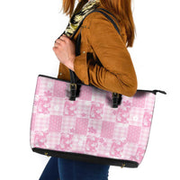 Pink Palaka Japanese Patterns Leather Tote Bag Koi Fish Asanoha Sakura Patchwork Stylized LT14 Pink - Polynesian Pride