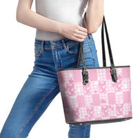Pink Palaka Japanese Patterns Leather Tote Bag Koi Fish Asanoha Sakura Patchwork Stylized LT14 - Polynesian Pride