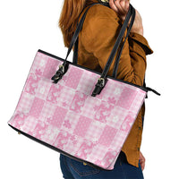 Pink Palaka Japanese Patterns Leather Tote Bag Koi Fish Asanoha Sakura Patchwork Stylized LT14 - Polynesian Pride