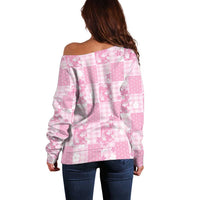 Pink Palaka Japanese Patterns Off Shoulder Sweater Koi Fish Asanoha Sakura Patchwork Stylized LT14 - Polynesian Pride