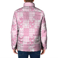 Pink Palaka Japanese Patterns Padded Jacket Koi Fish Asanoha Sakura Patchwork Stylized - Polynesian Pride