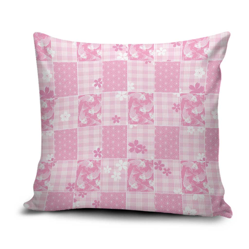 Pink Palaka Japanese Patterns Pillow Cover Koi Fish Asanoha Sakura Patchwork Stylized LT14 Pink - Polynesian Pride