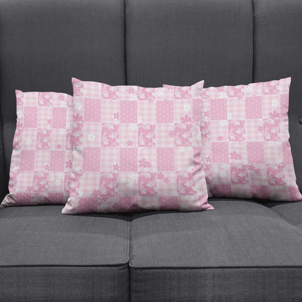 Pink Palaka Japanese Patterns Pillow Cover Koi Fish Asanoha Sakura Patchwork Stylized LT14 - Polynesian Pride