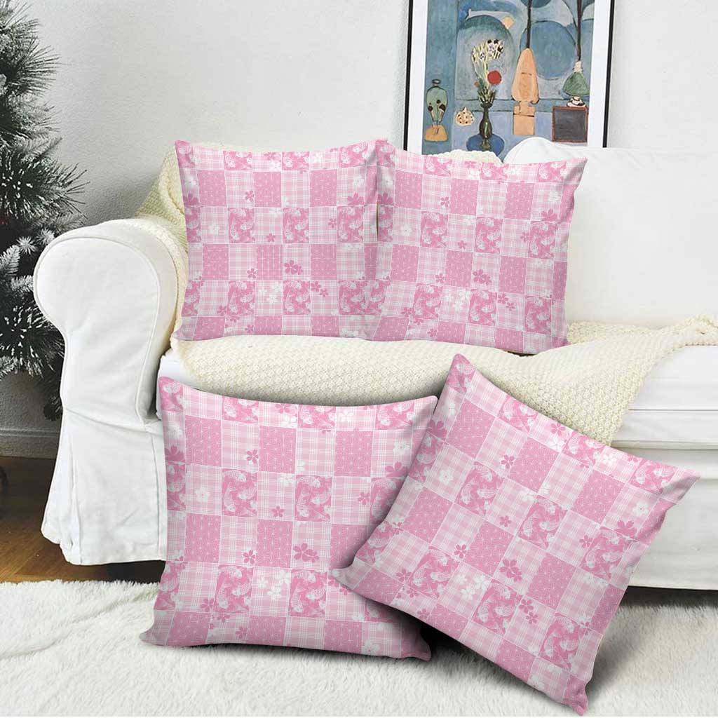 Pink Palaka Japanese Patterns Pillow Cover Koi Fish Asanoha Sakura Patchwork Stylized LT14 - Polynesian Pride