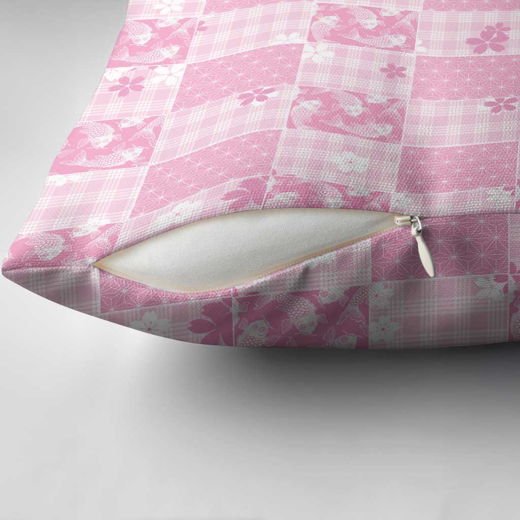 Pink Palaka Japanese Patterns Pillow Cover Koi Fish Asanoha Sakura Patchwork Stylized LT14 - Polynesian Pride