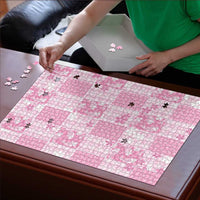 Pink Palaka Japanese Patterns Puzzle Koi Fish Asanoha Sakura Patchwork Stylized - Polynesian Pride