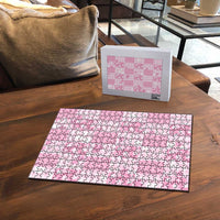 Pink Palaka Japanese Patterns Puzzle Koi Fish Asanoha Sakura Patchwork Stylized - Polynesian Pride