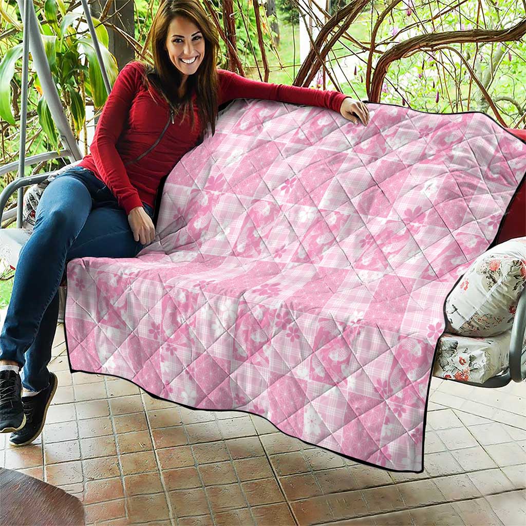 Pink Palaka Japanese Patterns Quilt Koi Fish Asanoha Sakura Patchwork Stylized - Polynesian Pride