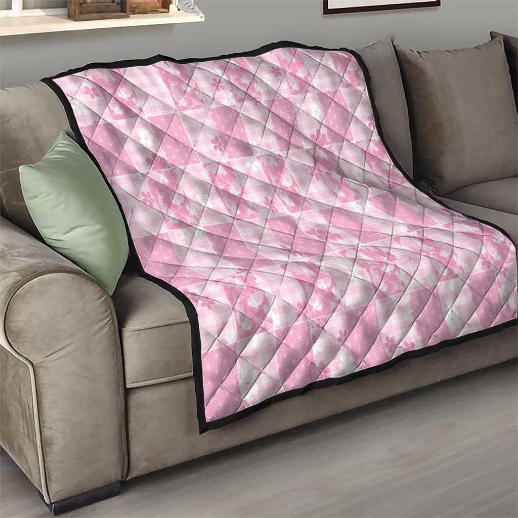 Pink Palaka Japanese Patterns Quilt Koi Fish Asanoha Sakura Patchwork Stylized - Polynesian Pride