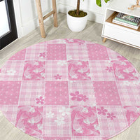 Pink Palaka Japanese Patterns Round Carpet Koi Fish Asanoha Sakura Patchwork Stylized LT14 Pink - Polynesian Pride