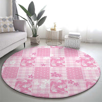 Pink Palaka Japanese Patterns Round Carpet Koi Fish Asanoha Sakura Patchwork Stylized LT14 - Polynesian Pride