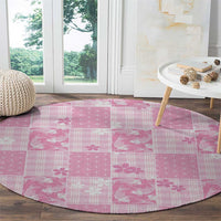 Pink Palaka Japanese Patterns Round Carpet Koi Fish Asanoha Sakura Patchwork Stylized LT14 - Polynesian Pride