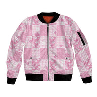 Pink Palaka Japanese Patterns Sleeve Zip Bomber Jacket Koi Fish Asanoha Sakura Patchwork Stylized LT14 Unisex Pink - Polynesian Pride