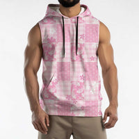 Pink Palaka Japanese Patterns Sleeveless Hoodie Koi Fish Asanoha Sakura Patchwork Stylized - Polynesian Pride