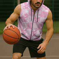 Pink Palaka Japanese Patterns Sleeveless Zip Hoodie Koi Fish Asanoha Sakura Patchwork Stylized LT14 - Polynesian Pride