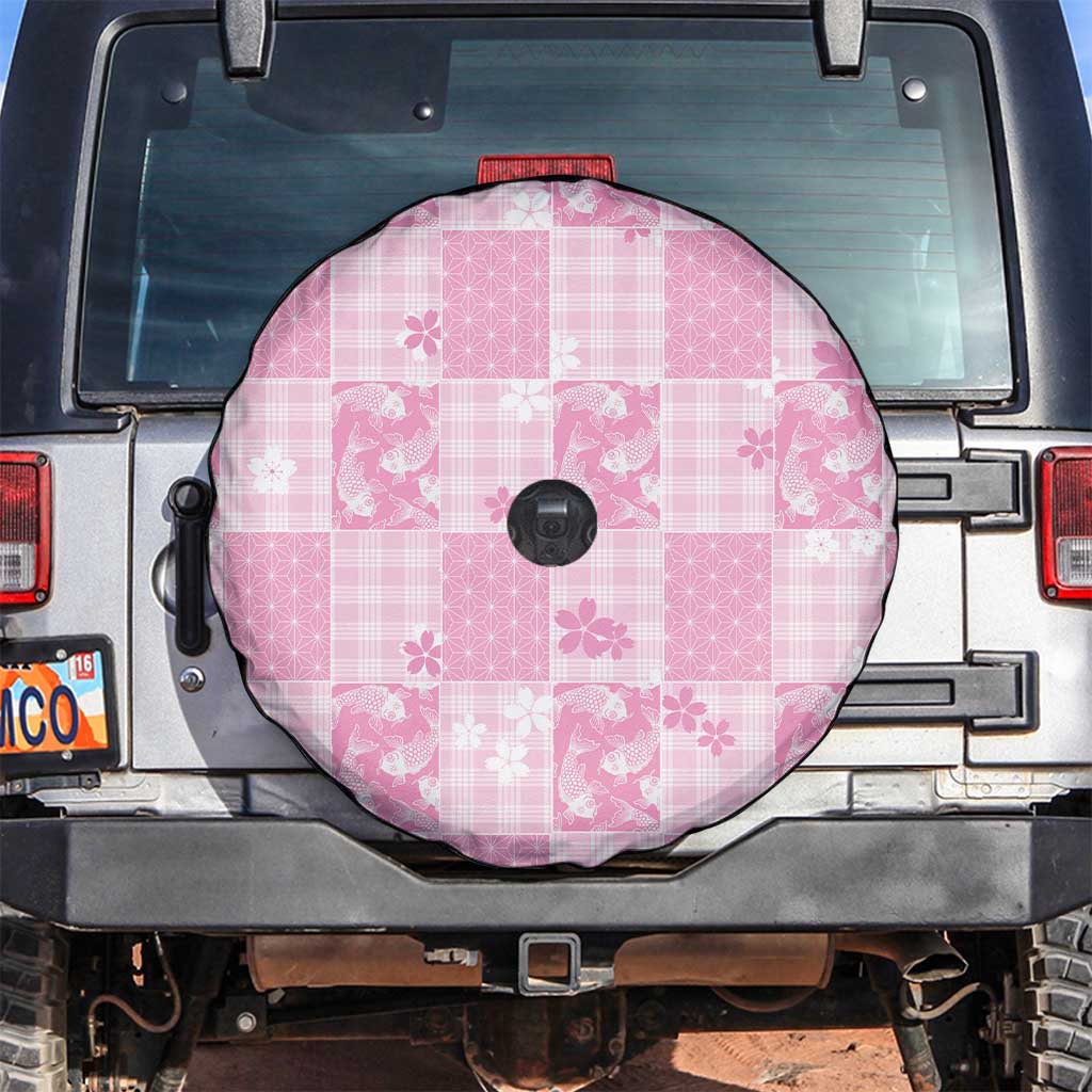 Pink Palaka Japanese Patterns Spare Tire Cover Koi Fish Asanoha Sakura Patchwork Stylized LT14 Pink - Polynesian Pride