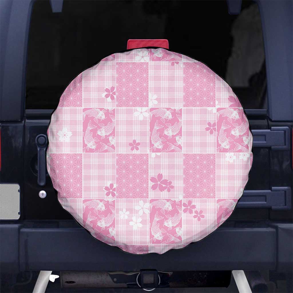 Pink Palaka Japanese Patterns Spare Tire Cover Koi Fish Asanoha Sakura Patchwork Stylized LT14 No hole Pink - Polynesian Pride