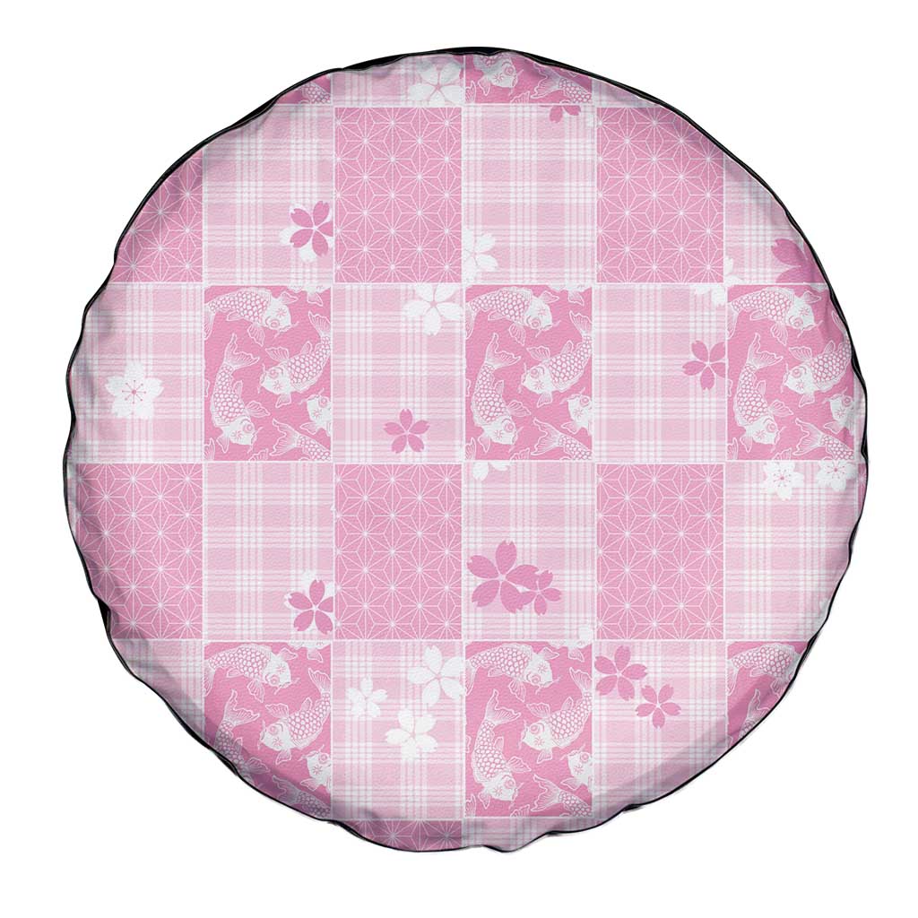 Pink Palaka Japanese Patterns Spare Tire Cover Koi Fish Asanoha Sakura Patchwork Stylized LT14 - Polynesian Pride