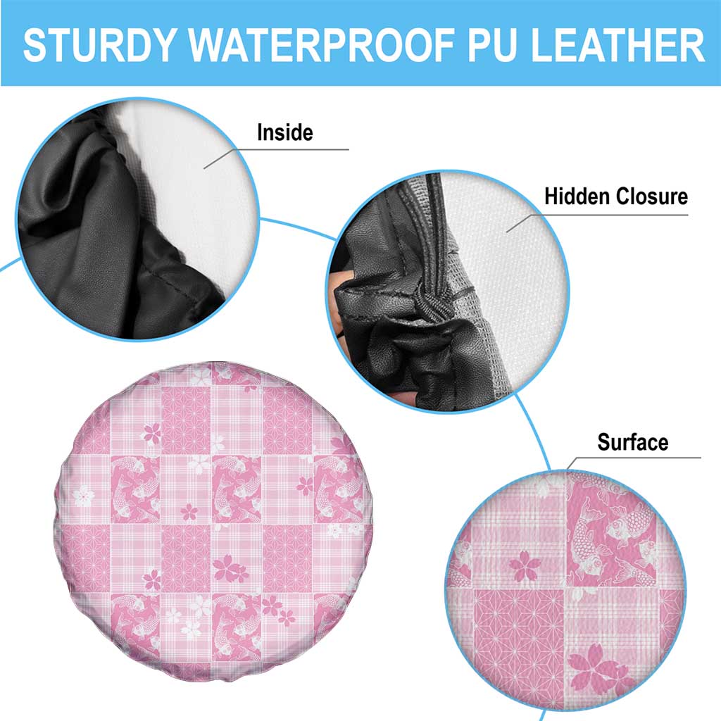 Pink Palaka Japanese Patterns Spare Tire Cover Koi Fish Asanoha Sakura Patchwork Stylized LT14 - Polynesian Pride