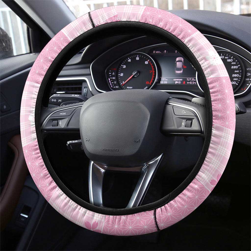 Pink Palaka Japanese Patterns Steering Wheel Cover Koi Fish Asanoha Sakura Patchwork Stylized LT14 - Polynesian Pride