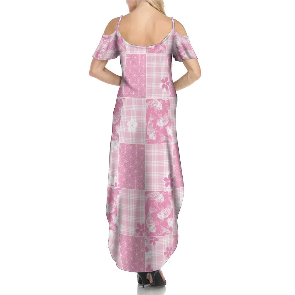 Pink Palaka Japanese Patterns Summer Maxi Dress Koi Fish Asanoha Sakura Patchwork Stylized LT14 - Polynesian Pride