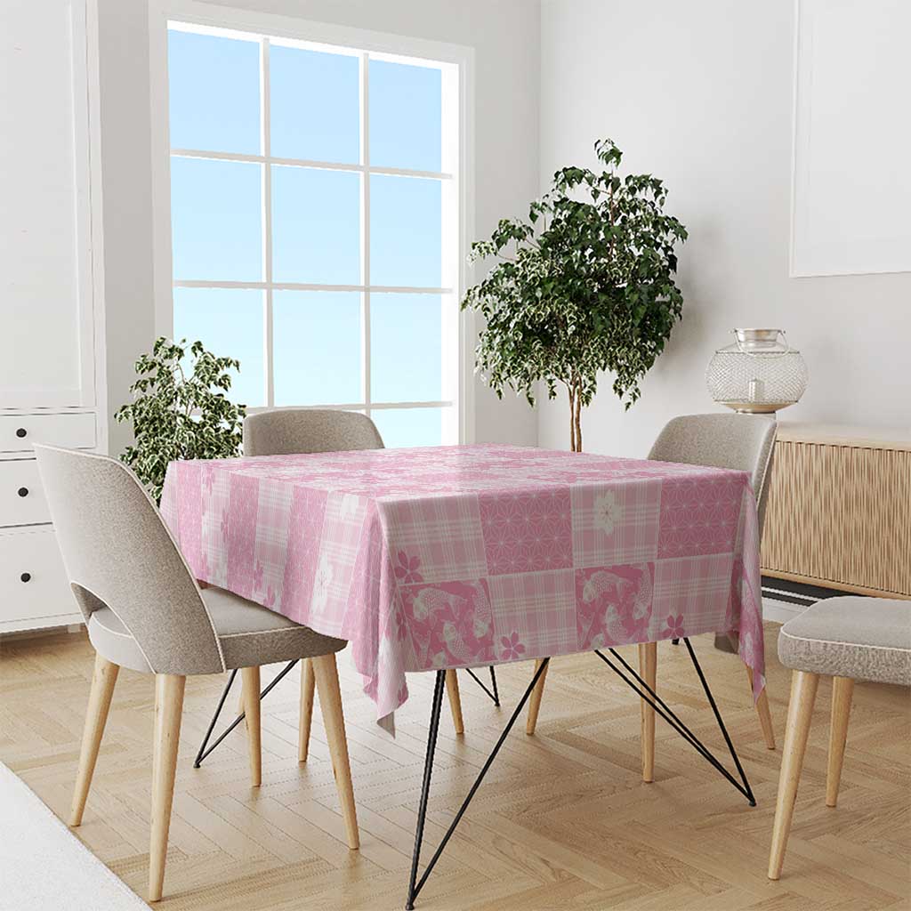 Pink Palaka Japanese Patterns Tablecloth Koi Fish Asanoha Sakura Patchwork Stylized LT14 - Polynesian Pride