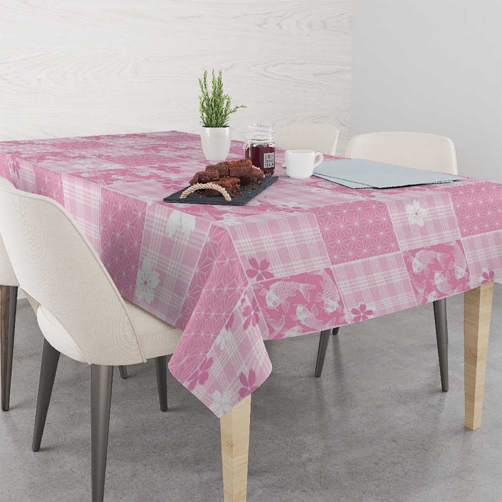 Pink Palaka Japanese Patterns Tablecloth Koi Fish Asanoha Sakura Patchwork Stylized LT14 - Polynesian Pride