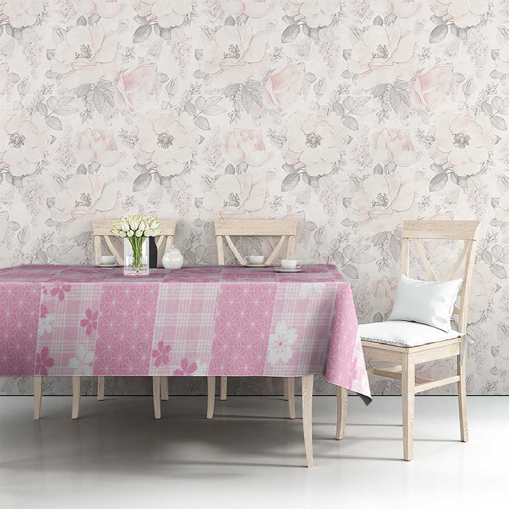 Pink Palaka Japanese Patterns Tablecloth Koi Fish Asanoha Sakura Patchwork Stylized LT14 - Polynesian Pride