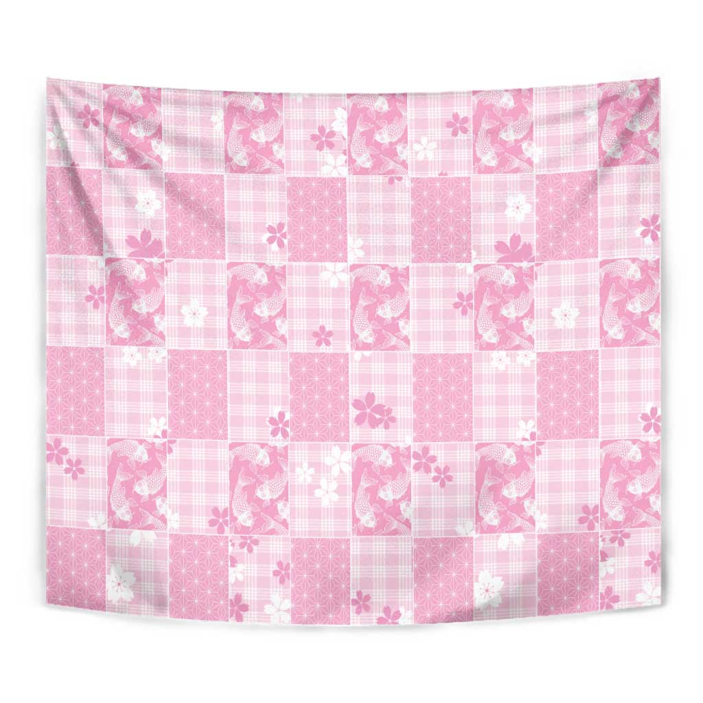 Pink Palaka Japanese Patterns Tapestry Koi Fish Asanoha Sakura Patchwork Stylized LT14 - Polynesian Pride