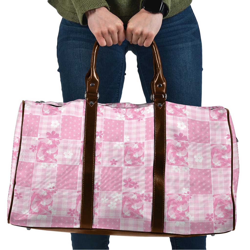 Pink Palaka Japanese Patterns Travel Bag Koi Fish Asanoha Sakura Patchwork Stylized - Polynesian Pride