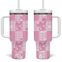 Pink Palaka Japanese Patterns Tumbler With Handle Koi Fish Asanoha Sakura Patchwork Stylized LT14 One Size: 40 oz Pink - Polynesian Pride