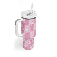 Pink Palaka Japanese Patterns Tumbler With Handle Koi Fish Asanoha Sakura Patchwork Stylized LT14 - Polynesian Pride