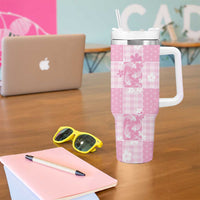 Pink Palaka Japanese Patterns Tumbler With Handle Koi Fish Asanoha Sakura Patchwork Stylized LT14 - Polynesian Pride