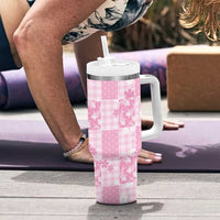 Pink Palaka Japanese Patterns Tumbler With Handle Koi Fish Asanoha Sakura Patchwork Stylized LT14 - Polynesian Pride