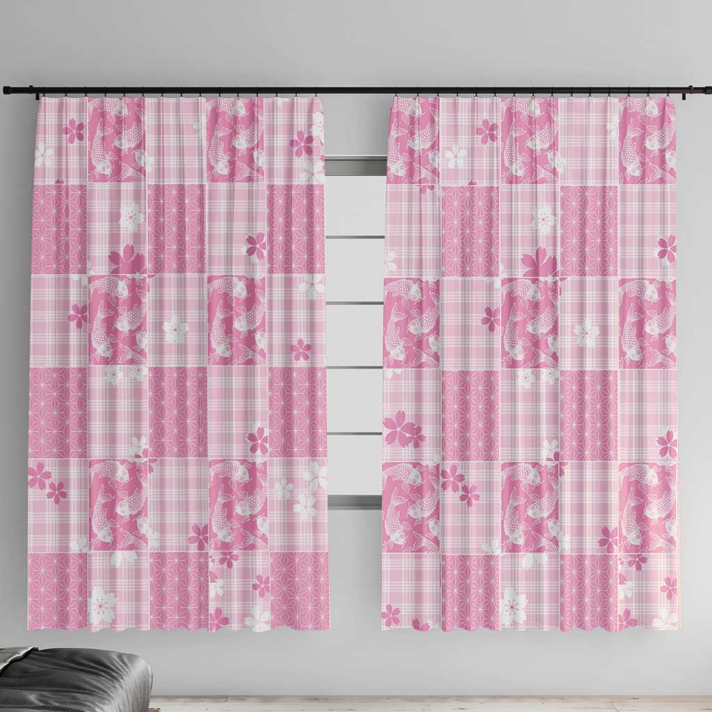 Pink Palaka Japanese Patterns Window Curtain Koi Fish Asanoha Sakura Patchwork Stylized LT14 With Hooks Pink - Polynesian Pride