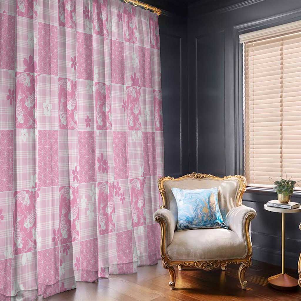 Pink Palaka Japanese Patterns Window Curtain Koi Fish Asanoha Sakura Patchwork Stylized LT14 - Polynesian Pride