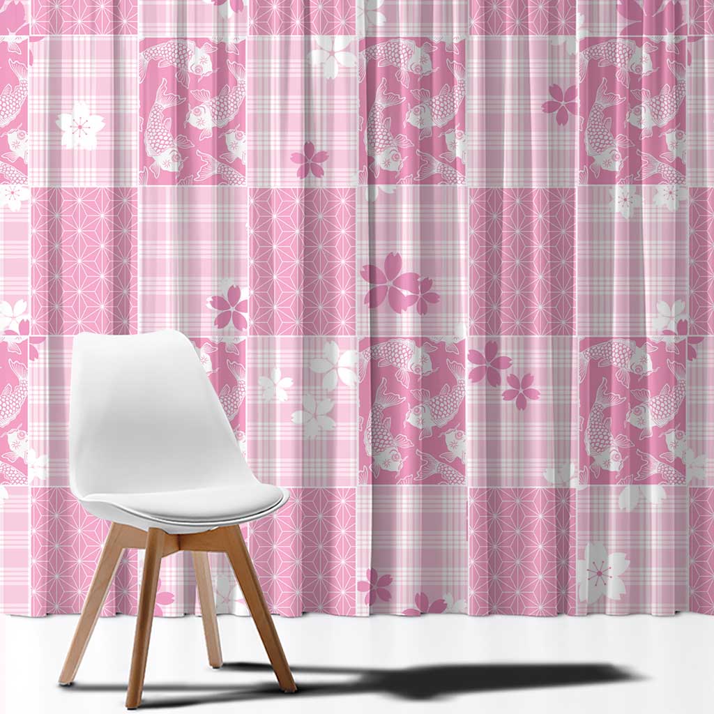Pink Palaka Japanese Patterns Window Curtain Koi Fish Asanoha Sakura Patchwork Stylized LT14 - Polynesian Pride