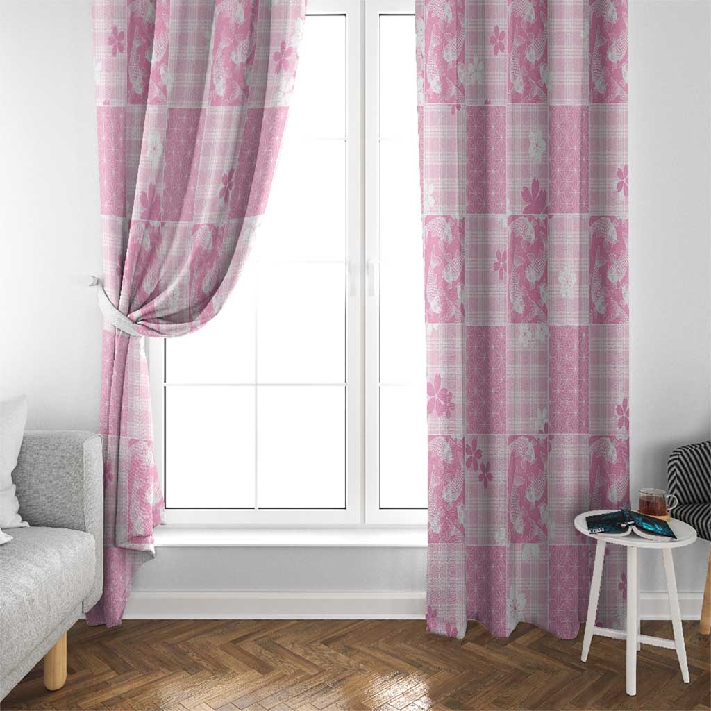 Pink Palaka Japanese Patterns Window Curtain Koi Fish Asanoha Sakura Patchwork Stylized LT14 - Polynesian Pride