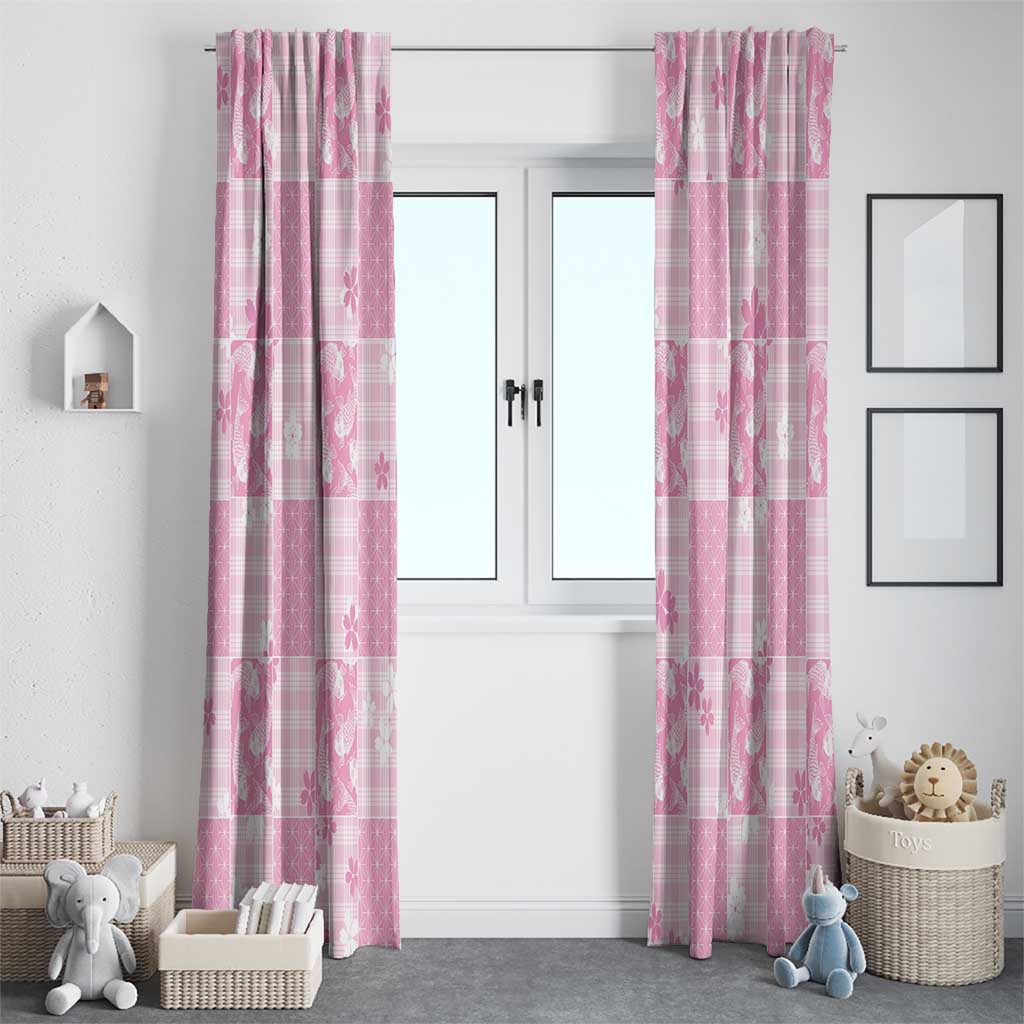 Pink Palaka Japanese Patterns Window Curtain Koi Fish Asanoha Sakura Patchwork Stylized LT14 - Polynesian Pride