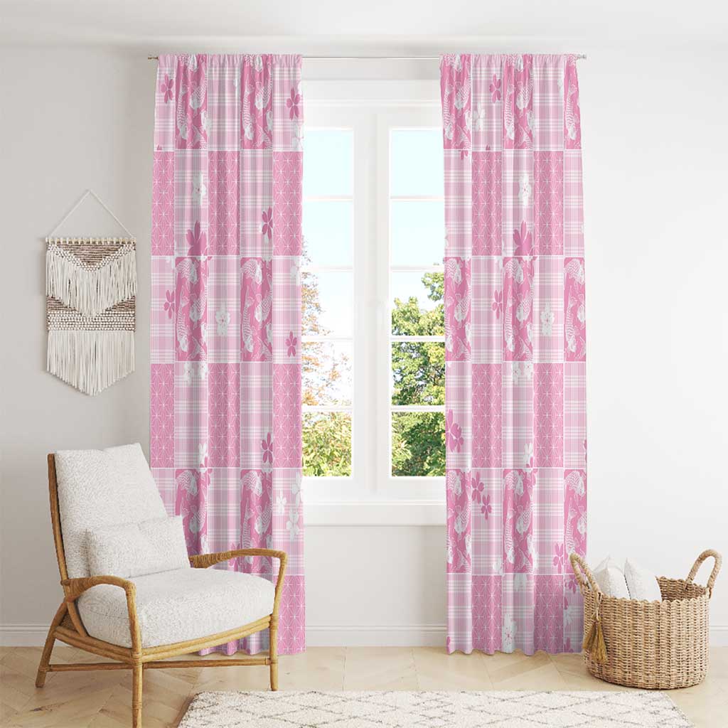 Pink Palaka Japanese Patterns Window Curtain Koi Fish Asanoha Sakura Patchwork Stylized LT14 - Polynesian Pride